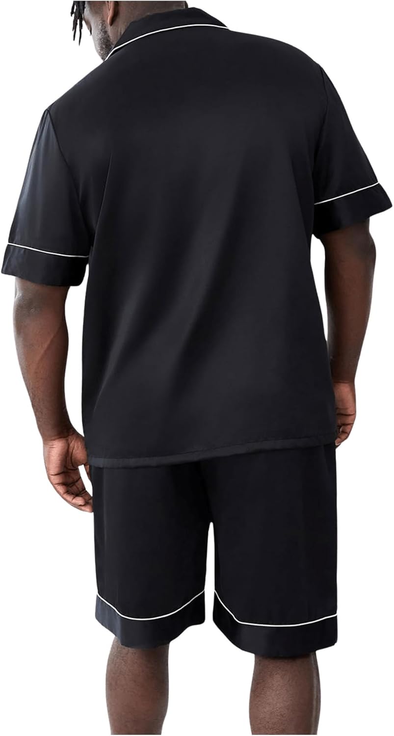 WDIRARA Men's Satin Pajamas Short Sleeve Button Up Top and Shorts Pj Lounge Set