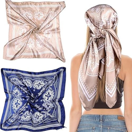 2 PCS Silk Head Scarf, Satin Square Bandana for Women - Hair Wraps for Sleeping, Neck Decoration, Headwear Gift