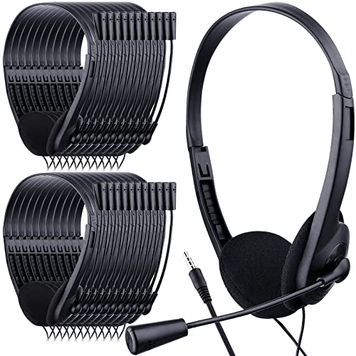 30 Pack Kids Classroom Headphones With Microphone School Student Headphones Bulk Class Set Lightweight Adjustable Earphones On Ear For Child Travel 3.5 Jack Universal Plug (Plastic Microphone Stem) #TOP16