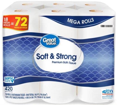 MARL CR-Soft & Strong Premium Toilet Paper, 18 Mega Rolls