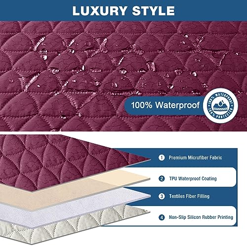 Image of TAOCOCO 100% Waterproof Recliner Chair Covers, Non Slip Recliner Covers that Stay in Place, One-Piece Washable Reclining Chair Cover with Elastic Straps, Wine, Fits 25 inch Seat Width