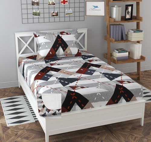 Image of 265 TC Glace-Cotton All Around Elastic Fitted Bedsheet, Elastic Fitted Bedsheet Single Size Bedsheet for Single Bed with 1 Pillow Cover, Size - 72 x 36 x 8 Inch Color