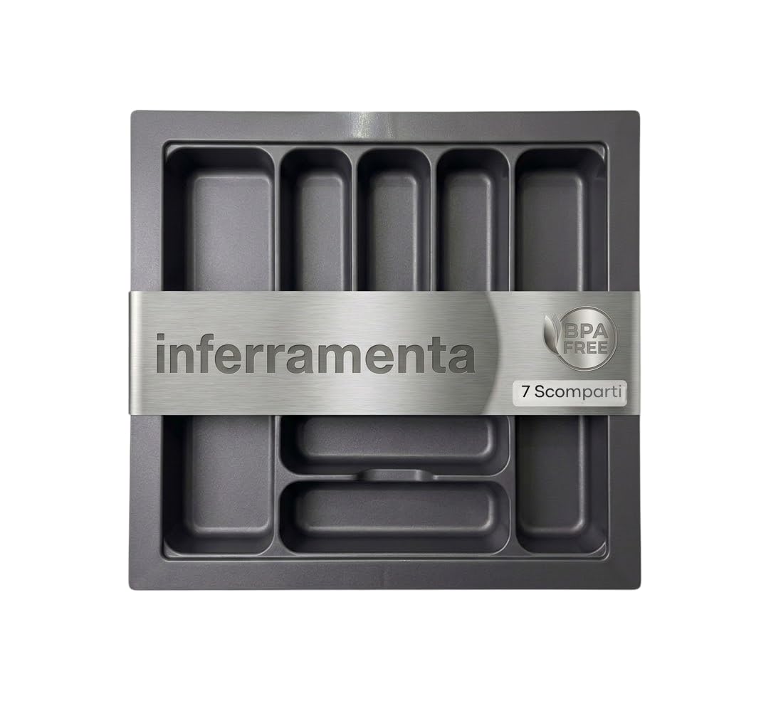 Portaposate per Cassetto Cucina 60 cm - Organizzatore Posate 536x482 mm - Plastica Grigio Antracite Robusta - 7 Scomparti