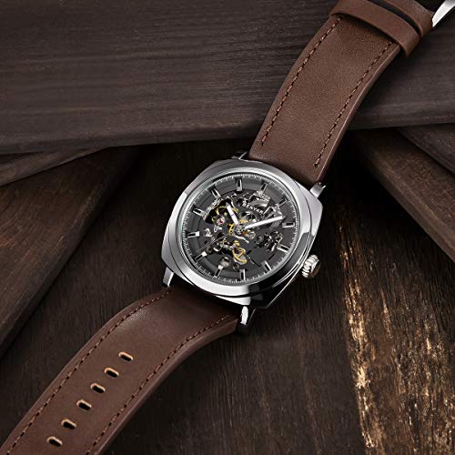 Benyar Automatic Watches for Men | Skeleton Mechanical Leather Strap Mens Watch | 45mm Dial | 30M Waterproof | Men's Stylish Gift - Image 5
