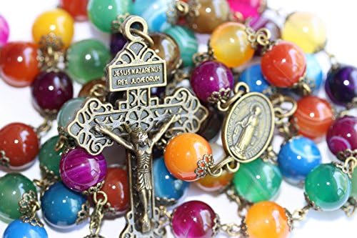 Large Non Faceted (Smooth) Candy Cracked Agate Bronze Rosary with Pardon Crucifix made in Oklahoma