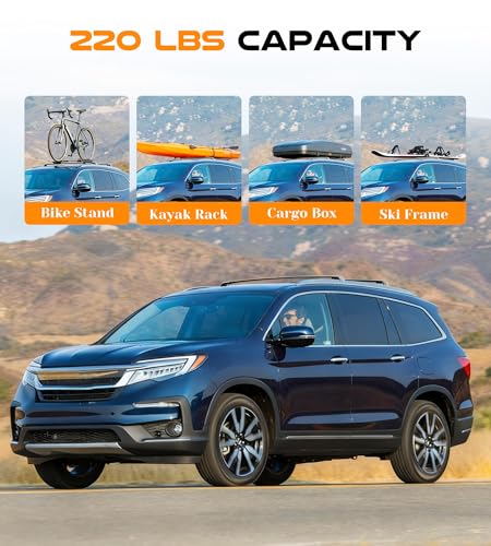 Image of Roof Rack Cross Bars Fit for 2016-2022 Honda Pilot with Side Rails, Easy Install & Disassemble 220 lbs Aluminum Crossbars Cargo Carrier, Rooftop Accessories for Bike Kayak Skis Luggage