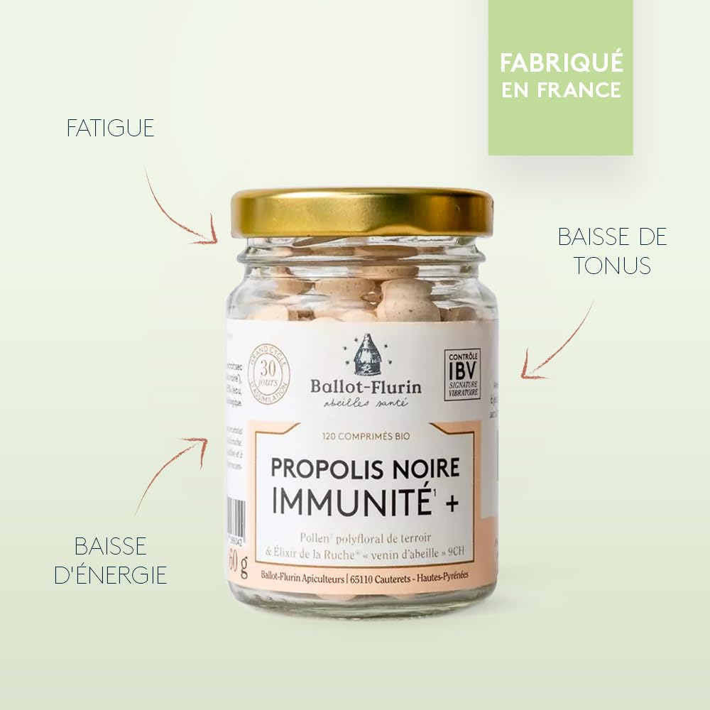 Ballot-Flurin - Comprimés Propolis Noire Immunité BIO - Fabriqué en France - Pot en verre - 120 comprimés