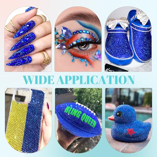 Image of 6100Pcs Royal Blue Rhinestones for Crafting with 2Pcs 10ml B7000 Jewelry Glue, 1 Box Flatback Crystals Diamond for Bedazzling Crafts DIY Nail Art Resin Gems for Clothing Shoes