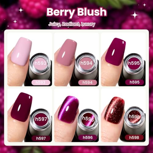 Image of Beetles Purple Gel Nail Polish Set, 6 Berry Blush Colors | Berry pink, purple, plum and shimmer shades for soft-to-deep DIY manicures