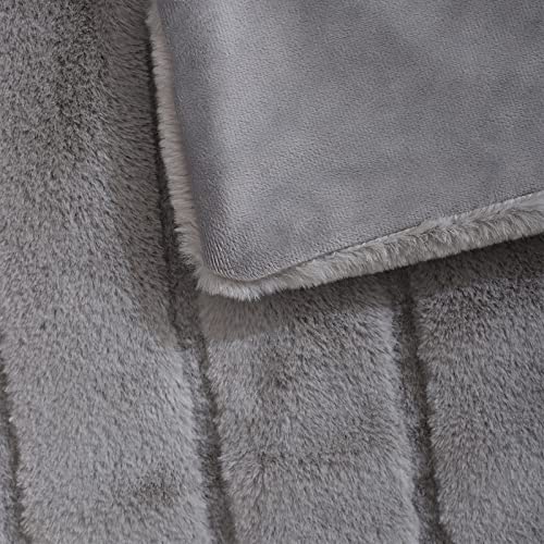 Luxenrelax Striped Luxury Soft Faux Fur Blanket Throw Blanket For Bed, Grey Furry Fluffy Throw Blankets For Couch, Sofa, Anti-Shedding Blanket- (50" X 60", Light Grey) #TOP2