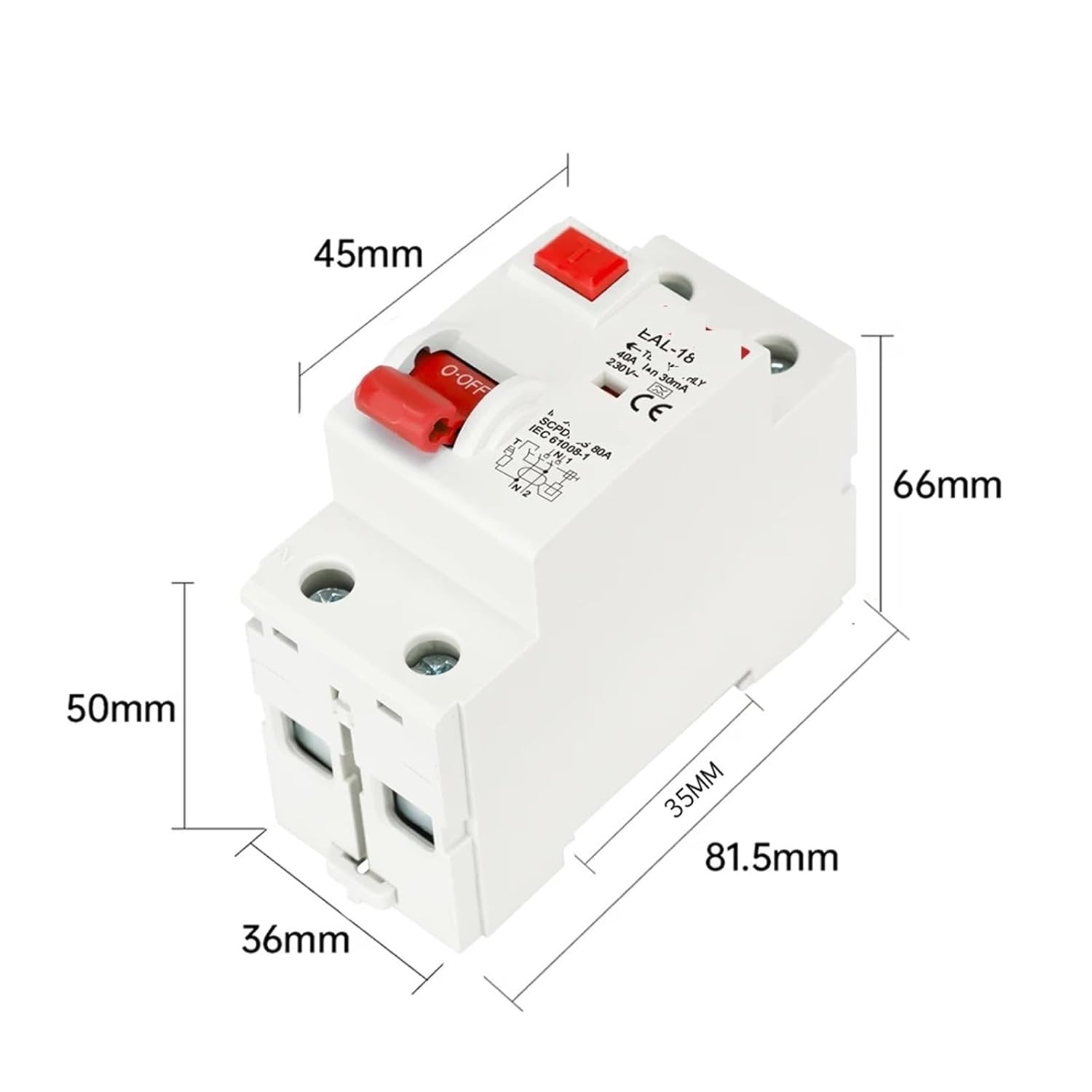 2P 32A 10/30/100/300mA Type A Electromagnetic Residual Current Circuit Breaker Differential Breaker Safety Switch(2P 100mA,25A)
