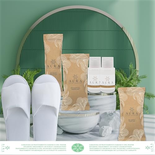 Aura Luxury Collection Kit 260 Pezzi con Crema Corpo, Doccia Shampoo, Ciabatte Luxury Monouso, Set Vanity, Set Rasatura, Set Igiene orale + 500 Fasce Garanzia OMAGGIO!