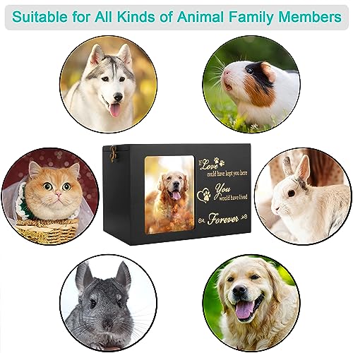 Pet Memorial Urns for Dog or Cat Ashes, Large Wooden Funeral Cremation Urns with Photo Frame, Memorial Keepsake Memory Box with Black Flannel as Lining, Loss Pet Memorial Remembrance Gift - Thumbnail 4