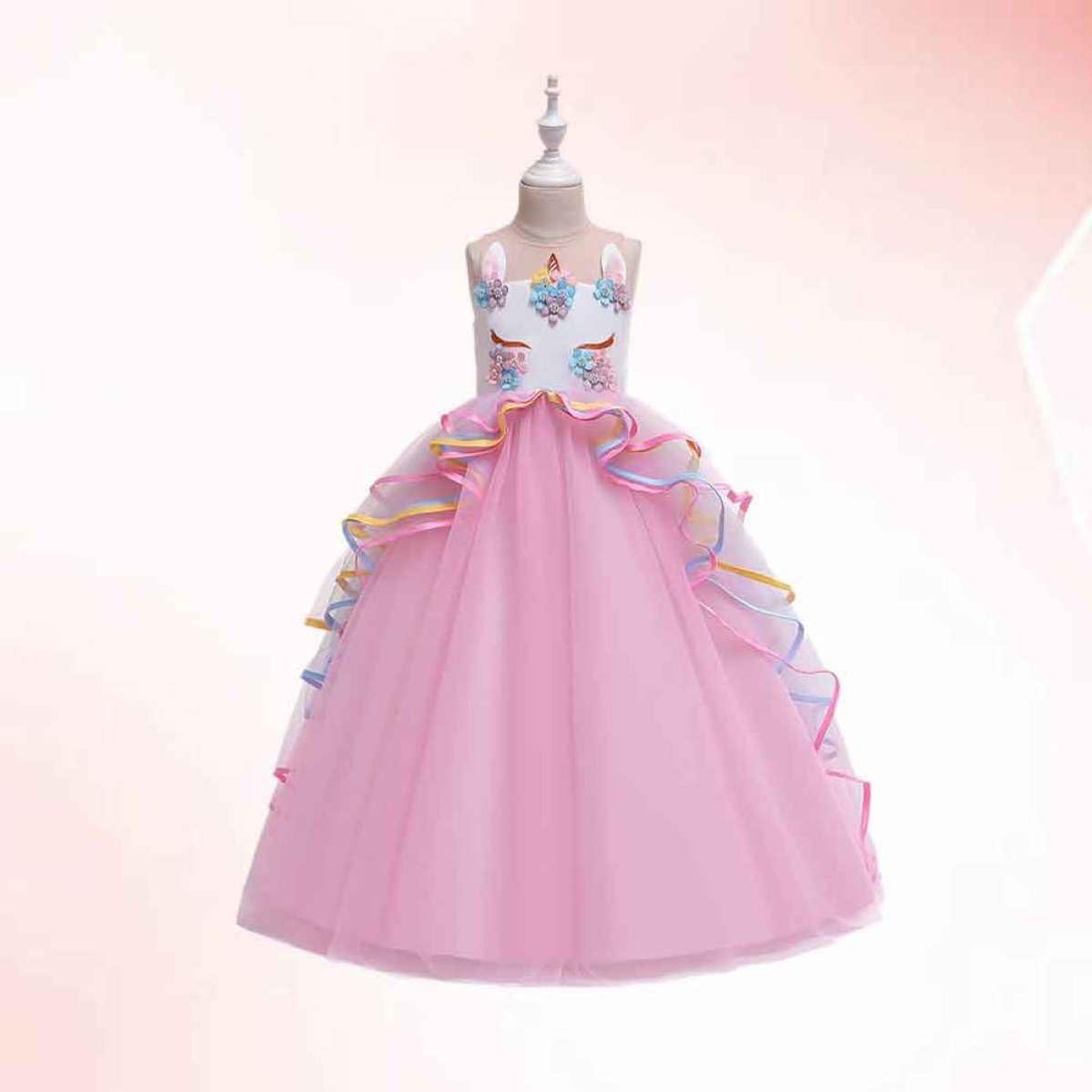 Didiseaon Vestito da Unicorno per Bambina, Costume Scena Cosplay Rosa