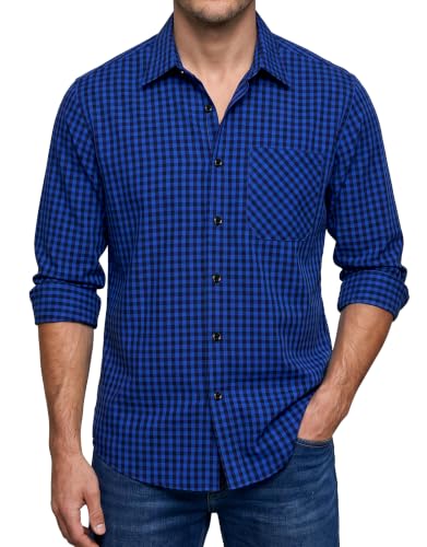 Enlision Chemise Carreaux Homme à Manches Longues Grandes Tailles Décontractées Bucheron Chemises pour Homme avec Poches Coupe Régulière, Bleu Roi et...