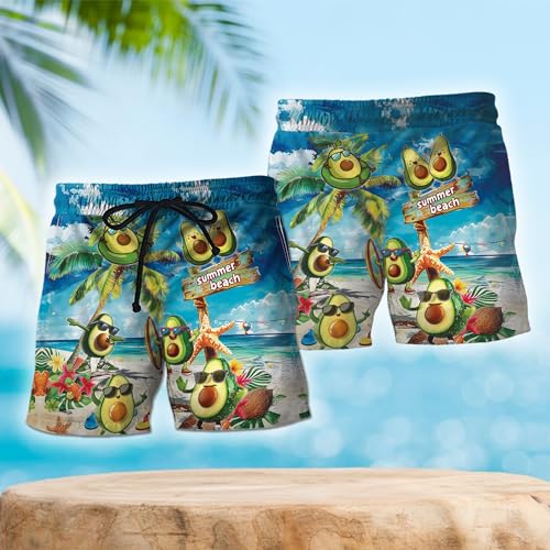Avocado Tropical Mens Swim Trunks - Avocado Hawaiian Mens Swim Short Beach Shorts TU-SH-362