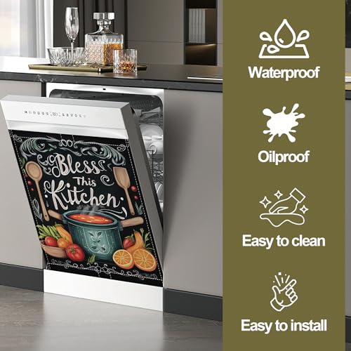 Image of Magnetic Dishwasher Cover,Bless This Kithcen Reusable Dishwasher Magnetic Cover Decorative Door Covers Panel for Home Kitcen 23 inch x 26 inch