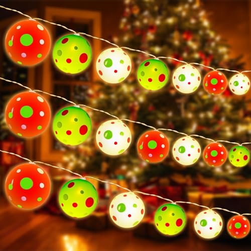 GAROMIA Guirnalda de luces decorativas navideñas, 3 m, 20 luces LED, bolas de Navidad, 8 modos, bolas de árbol de Navidad, interior y exterior para decoración de Navidad