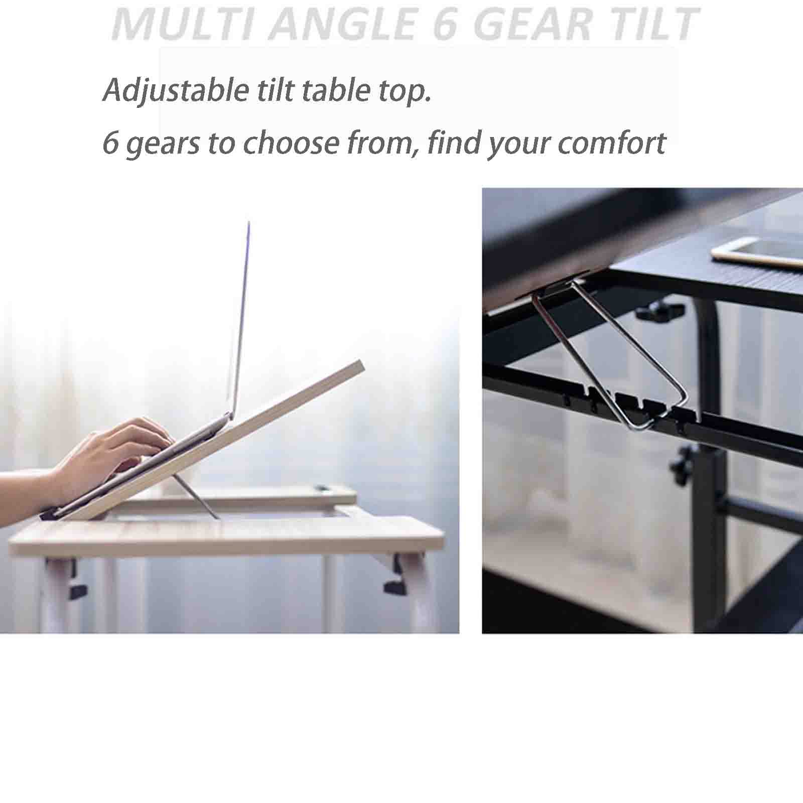 iumLeap Overbed Table with Wheels,Adjustable Bed Mobile Lifting Cross Bed Table Retractable Desktop Laptop Table Nursing Table(Brown L 80CM)