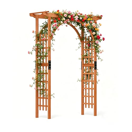 LDAILY Wood Arbor 84 inch Wooden Garden Arch with 17.5 inch Lattice Side Panels Wooden Trellis for Climbing Plants Outdoor Wedding Ceremony Birthday Party Lawn