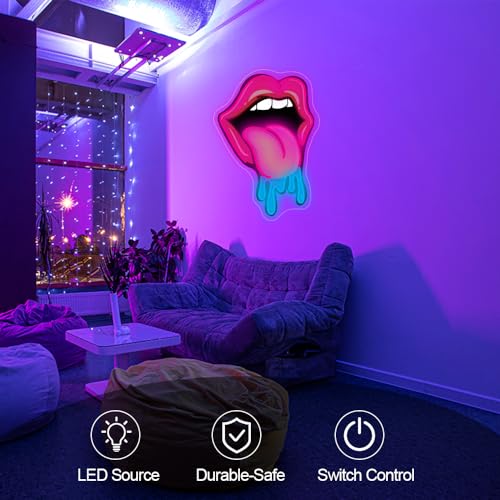 Image of Lips Dripping Neon Sign For Wall Decor, LED Wall Art, Sexy Lady Lips For Bar Party Wedding Living Room Lounge Pink, Birthday Gift For Girl Friend (15.7x11in)