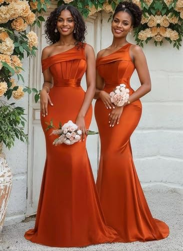 Satin Bridesmaid Dresses for Women One Shoulder Mermaid Corset Prom Dress Long Formal Evening Gown WML293