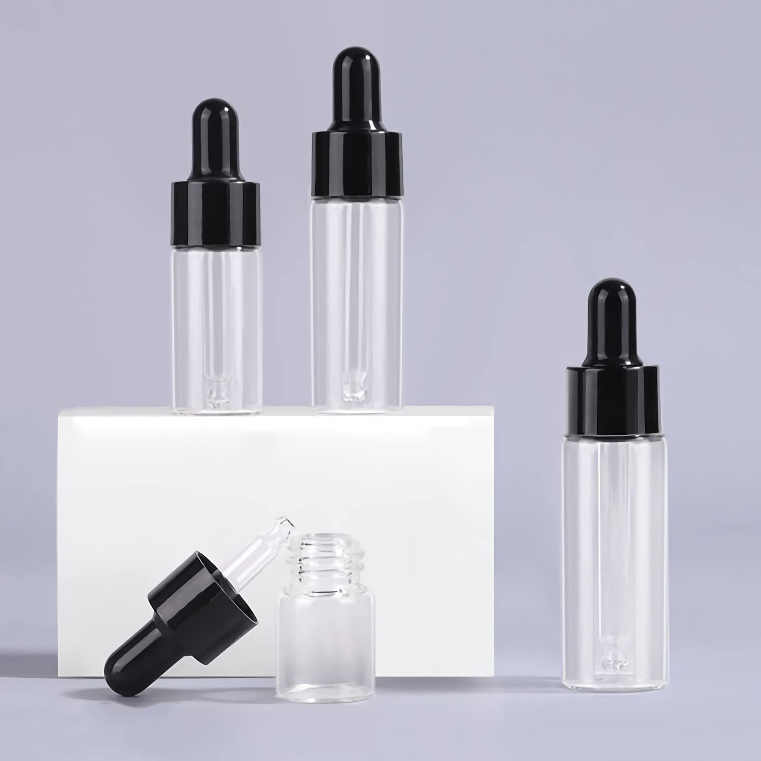 200 Pieza, Vacío 3ml Transparente Botellas de Cuentagotas Cristal, Botellas de Cristal con anillo de Negro y pipeta, para Aceite Esencial, Masaje,Fragancia, Aromaterapia, Laboratorio