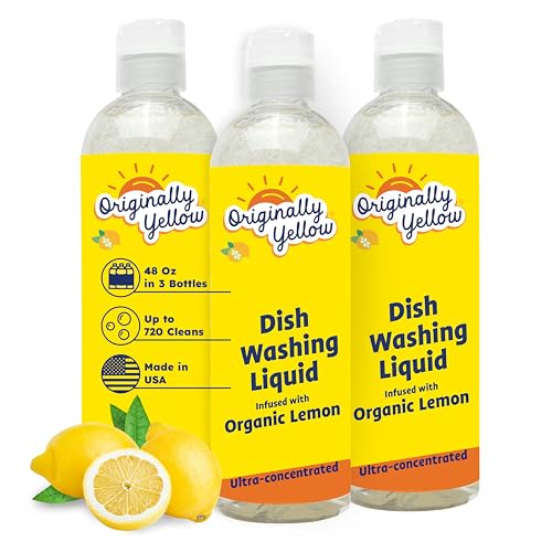 Image of Originally Yellow USA Made Lemon Dish Soap | Hypoallergenic Dish Wash | Bulk 3 Pack