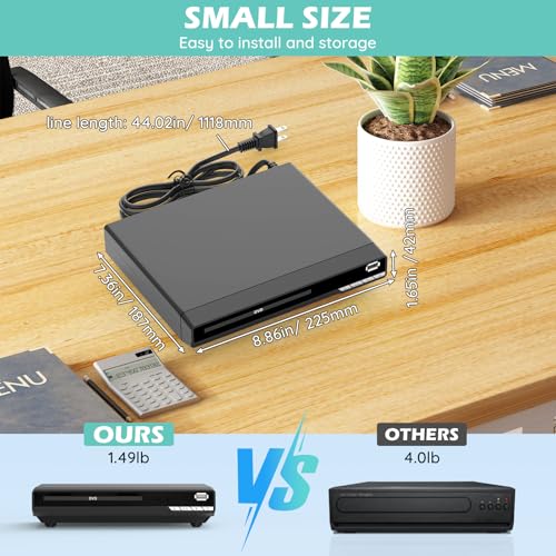 Image of 1080P HD DVD Player for TV with HDMI, Region Free, Compact Multi-Format CD /DVD /USB Player for Smart TV, Plays All Region DVDs & Multi-Format, HDMI /RCA Cables & Remote Included for Home TV