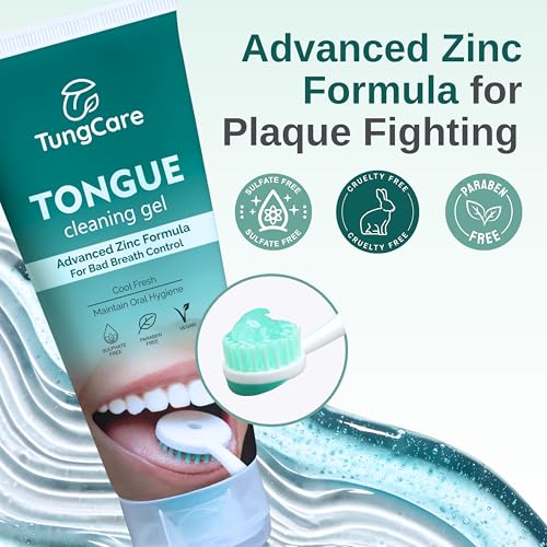 Image of Tongue Cleaning Gel + Brush Combo for Bad Breath Control | With Zinc | Removes Tongue Residue | Fresh Breath | Maintain Oral Hygine | Cool Fresh | 80g | Gel + Brush | NOTE: Brush Color May Vary
