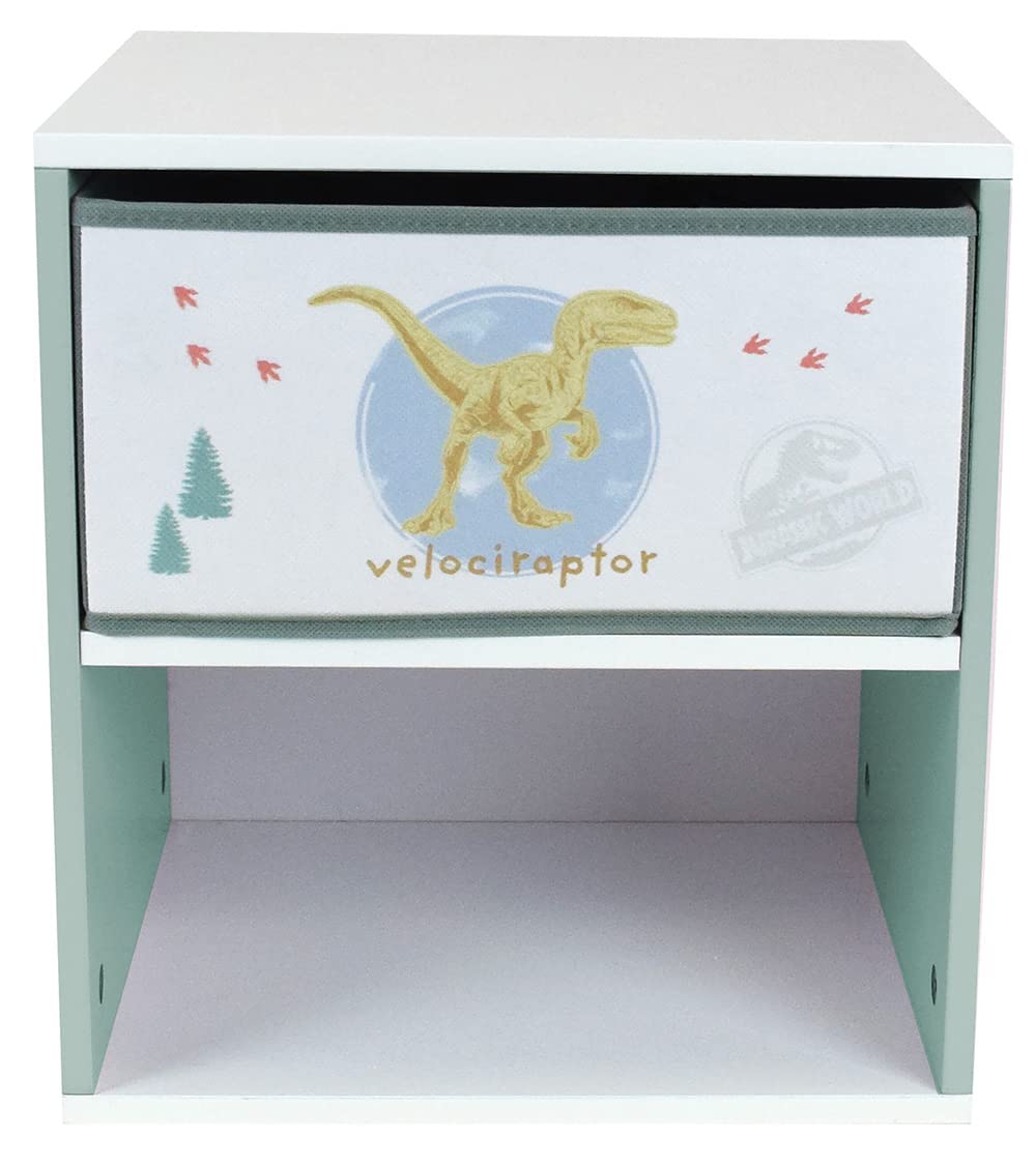 Fun House Enfant 713508 Jurassic World Chevet/Table de Nuit avec tiroir H.36 X L. 33 X P. 30 CM, Bois d'ingénierie, Vert