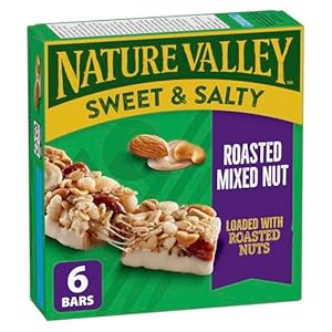 NATURE VALLEY Roasted Nut Sweet and Salty Granola Bars, No Artificial Colours, No Artificial Flavours, Made with Whole Grain Oats, Snack Bars, Pack of 6 Granola Bars, Loaded with Roasted Nuts