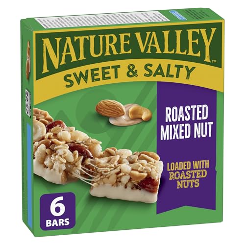 NATURE VALLEY Roasted Nut Sweet and Salty Granola Bars, No Artificial Colours, No Artificial Flavours, Made with Whole Grain Oats, Snack Bars, Pack of 6 Granola Bars, Loaded with Roasted Nuts