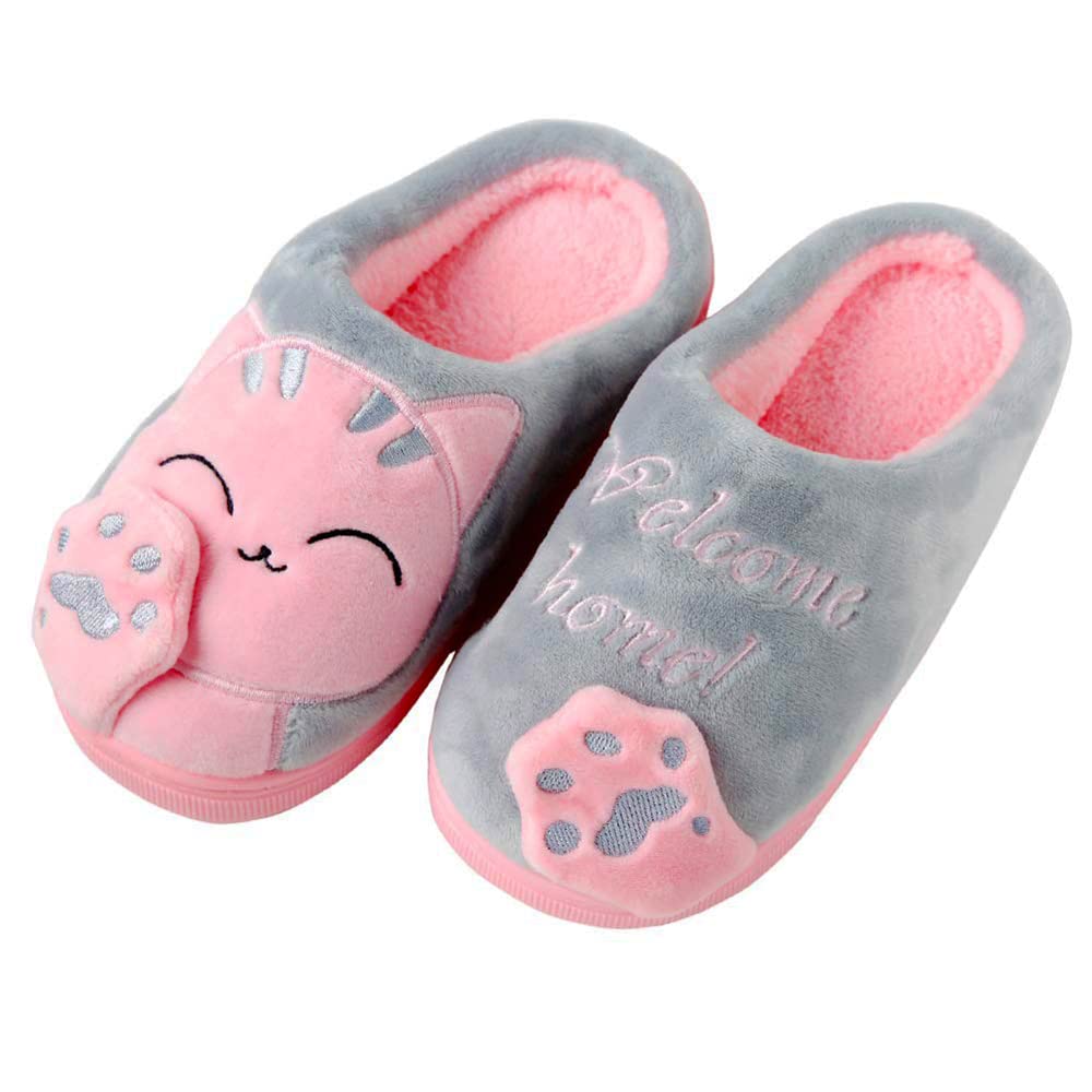 Zapatillas de interior antideslizantes para niños y niñas, diseño de gato, Rosa (Pink Cat), 10-11 Little Kid