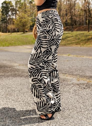 Casual Women Floral Wide Leg Summer Pants with Pockets Vacation Loose High Waist3