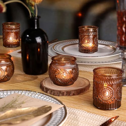 DARJEN 24Pcs Amber Votive Candle Holders - Vintage Glass Candle Holder, Candle Holders Bulk for Wedding & Home Decoration, Tea Lights Candle Holders for Festival Party Gift by DARJEN - Image 3