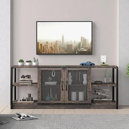 Amyove TV Stand for 65+ Inch TV, Industrial Entertainment Center TV Media Console Table, Farmhouse TV Stand with Storage and Mesh Door, TV Console Cabinet Furniture for Living Room (Rustic Oak)