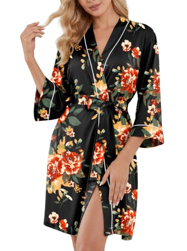 Image of PrinStory Womens Robe Knee Length Soft Knit Bathrobe S-2XL | V-Neck 3 /4 Sleeve Robes with Pockets, Lightweight, Breathable Bath Robe for Shower, Spa, Travel, Home, Party, Nursing