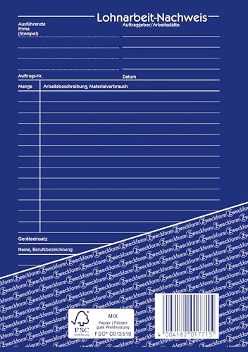 AVERY Zweckform 1771-10 Lohnarbeit-Nachweis (A5, selbstdurchschreibend, für Deutschland/Österreich, von Rechtsexperten geprüft, zur Stundenerfassung, 3x40 Blatt) 10er-Pack, weiß/gelb/rosa, Blau