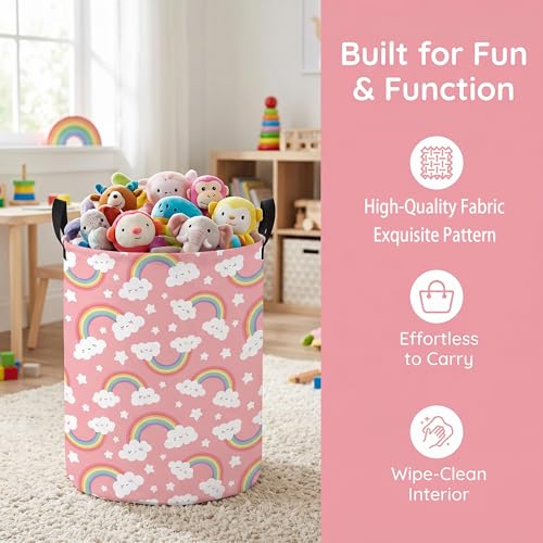 Image of Rainbow Laundry Hamper - Stylish Nursery Hamper for Girls, Large Capacity & Collapsible Design, Perfect for Kids Room Decor, Toy Storage, and Baby Girl Gifts (A)