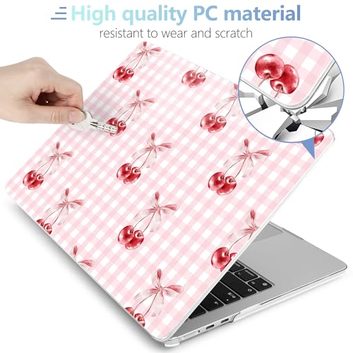 Image of MEEgoodo for M5 /M4 /M3 /M2 MacBook Air 15 inch Case 2026 2025 2024 2023, Case Fit Model (A3448 /A3241 /A3114 /A2941) for MacBook Air 15.3 inch, Pink Checkerboard&Cherries