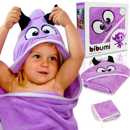bibumi Toalla Baño Niño y Niña - Toalla con Capucha Piscina - Albornoz Bebé Baño - Regalo Original Baby Shower - Toalla Bebé 0-4 Años - Toalla y Minitoalla Máxima Absorbencia Antibacteriana