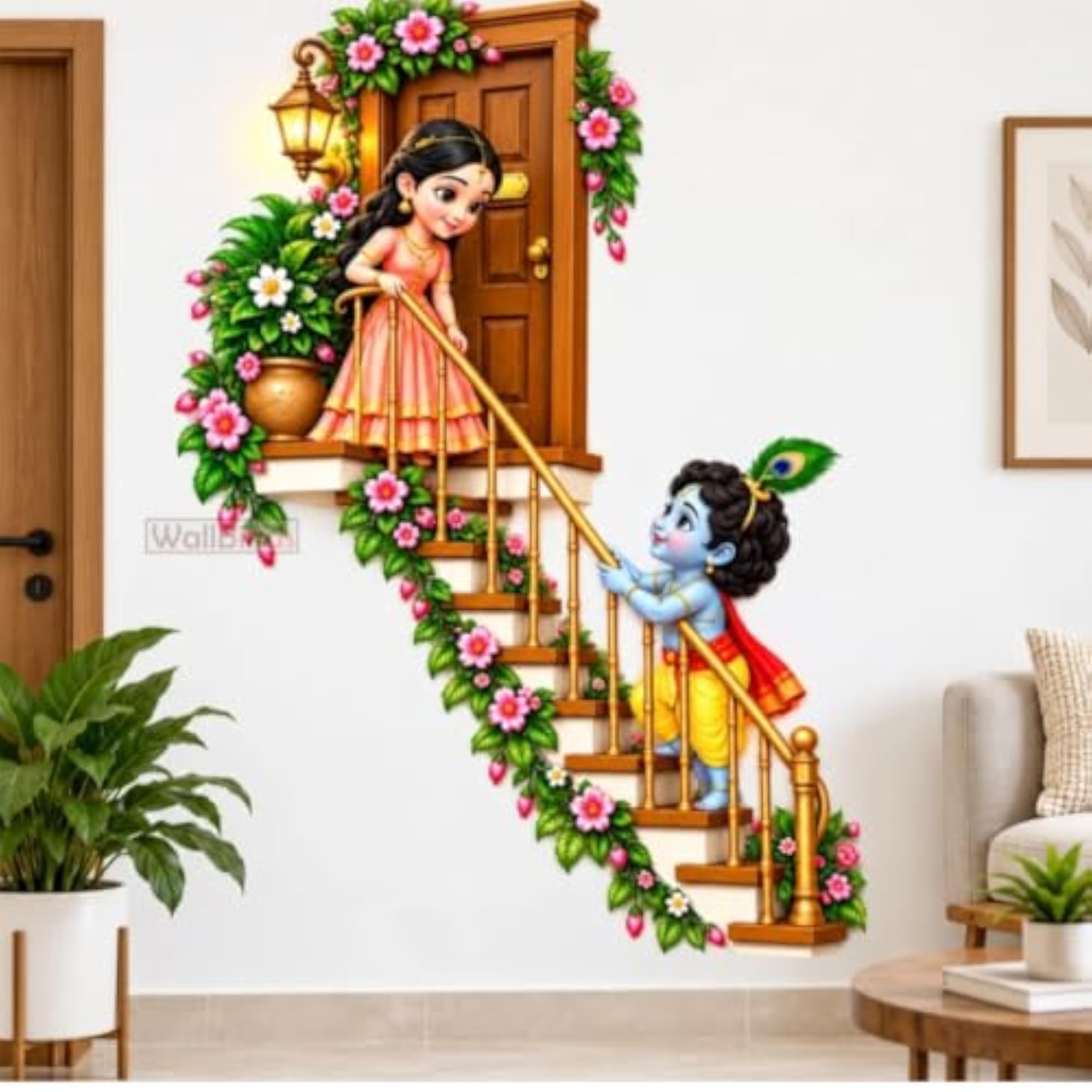 Krishna Radha Staircase Wall Decal Sticker