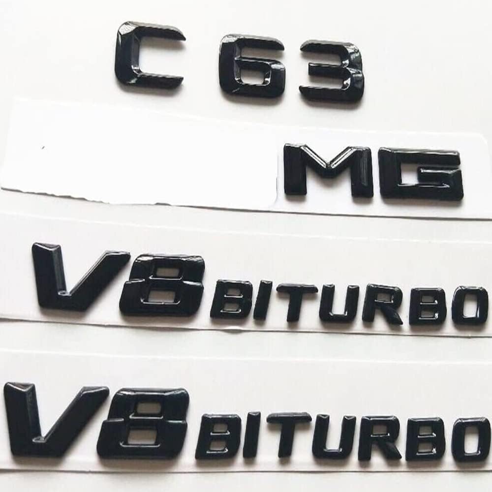 2013+ Gloss Black 3D Font Letters Emblems for W205 C63 MG V8 BITURBO 2014-2016 (Gloss Black C63 2013+)