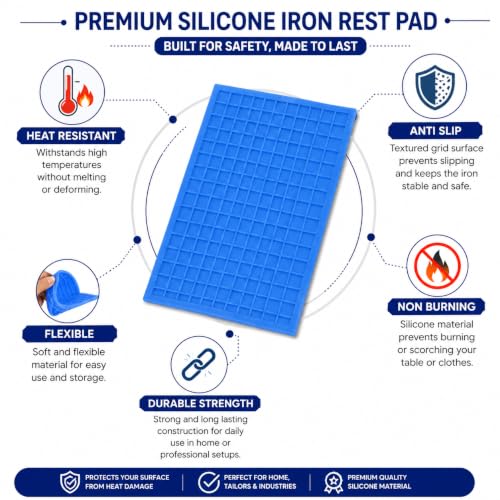 Image of ZENITH Ironing Accessories Combo Pack | Steam Iron Teflon Cover Protector + Heat Resistant Silicone Iron Rest Pad | Non Stick Soleplate Cover | Protect Clothes & Table from Burns & Heat Damage | Heat-Resistant Teflon Material