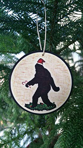 Bigfoot Sasquatch Ornaments Set of 3! 3" Diameter Aspen Wood Made in USA Wooden Christmas Ornaments! Rustic Log Cabin Lodge