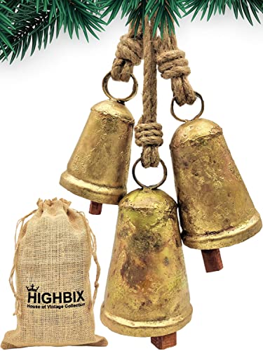 Highbix Set Of 3 Giant Harmony Cow Bells Huge Vintage Handmade Rustic Lucky Christmas Hanging Cone Bells (Large) #TOP9