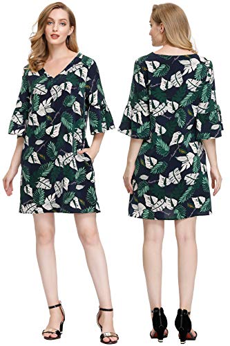 Image of BUENOS NINOS Dresses for Womens Summer Bell Sleeve V-Neck Shift Dress Mini Dress