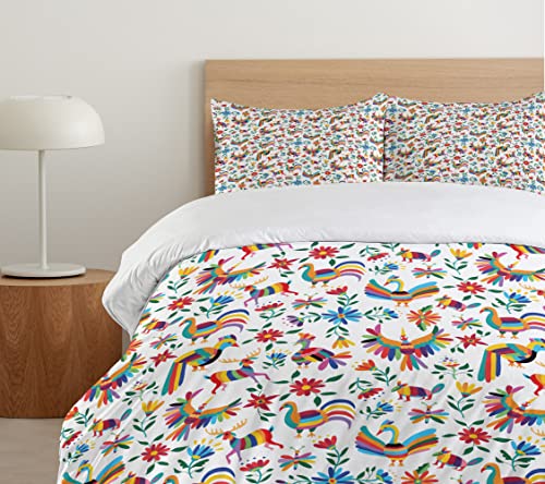 Ambesonne Mexican Duvet Cover Set, Traditional Latin American Art Design Natural Inspirations Flowers And Birds, Decorative 3 Piece Bedding Set With 2 Pillow Shams, King Size, Tan Brown #TOP4