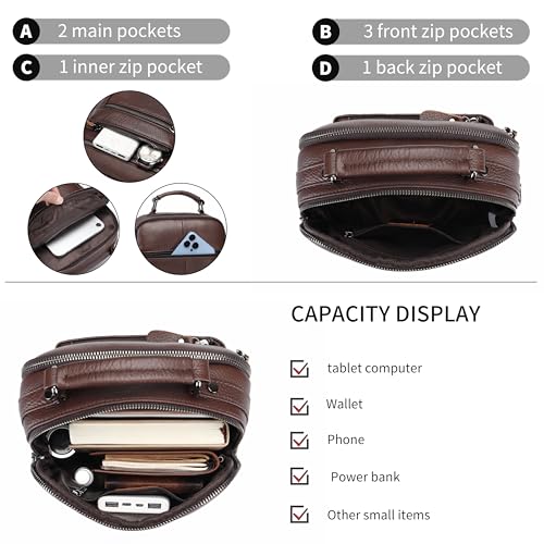 Image of Genuine Leather Shoulder Bag for Men, Medium Messenger Bag Crossbody, Mens Handbag with Multiple Pockets for Daily